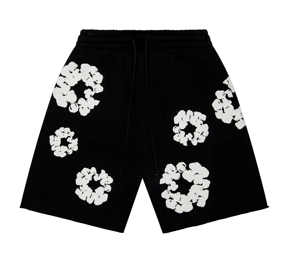 DENIM TEARS THE COTTON WREATH SHORTS - BLACK