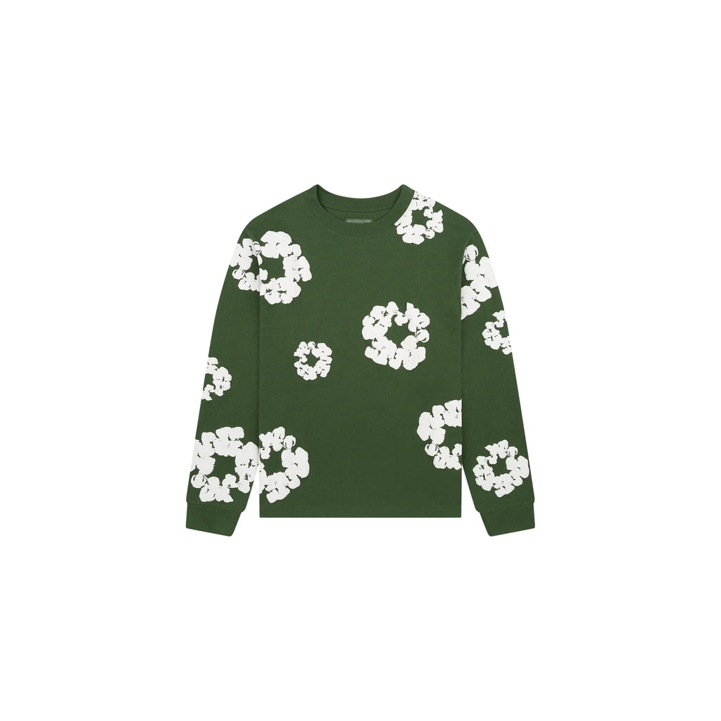 DENIM TEARS CREWNECK COTTON WREATH - GREEN